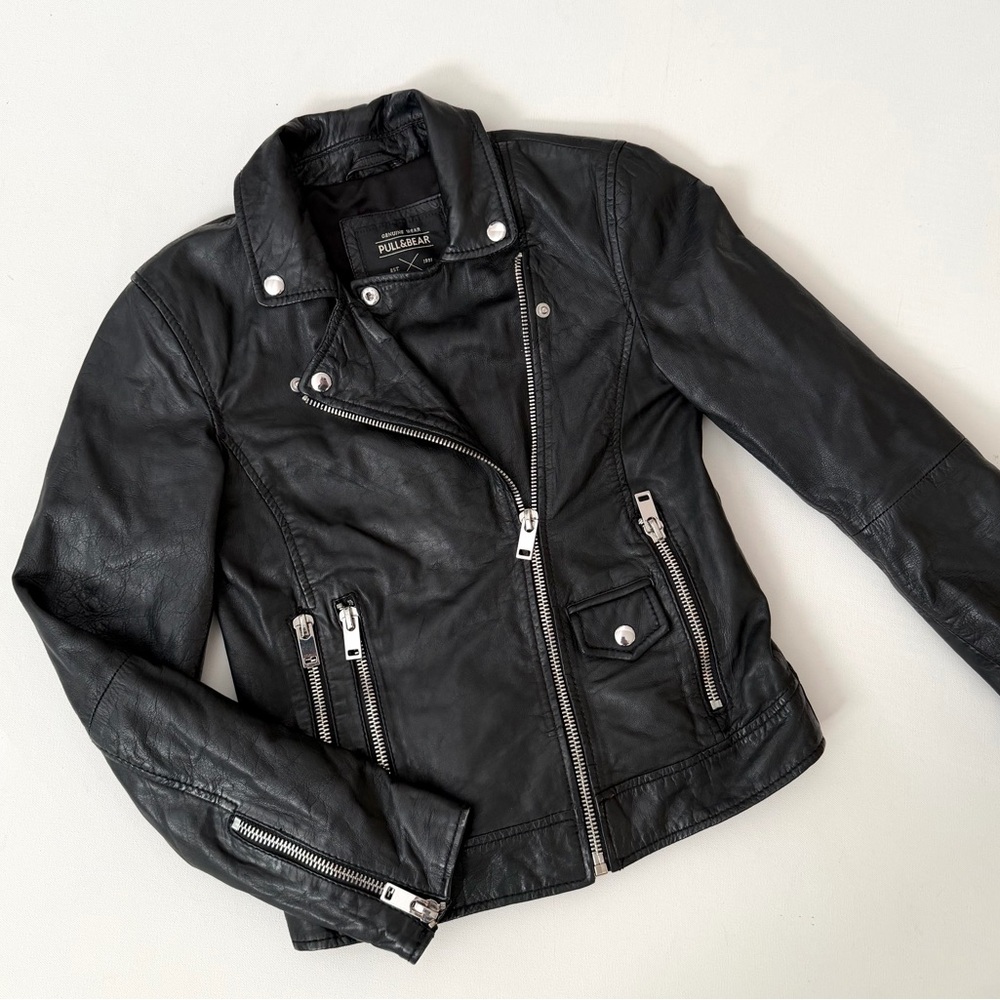PULL&BEAR Genuine leather moto biker jacket - Picture 6 of 6